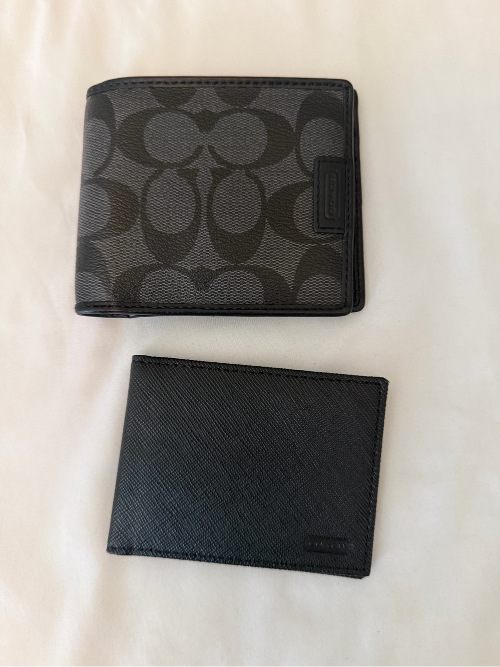 Coach Men's Black and Grey Signature Canvas Bifold and Black Leather Card Wallet